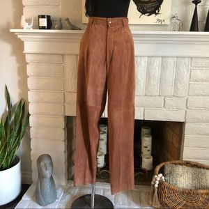 High Waist Leather Suede Pleated Trousers